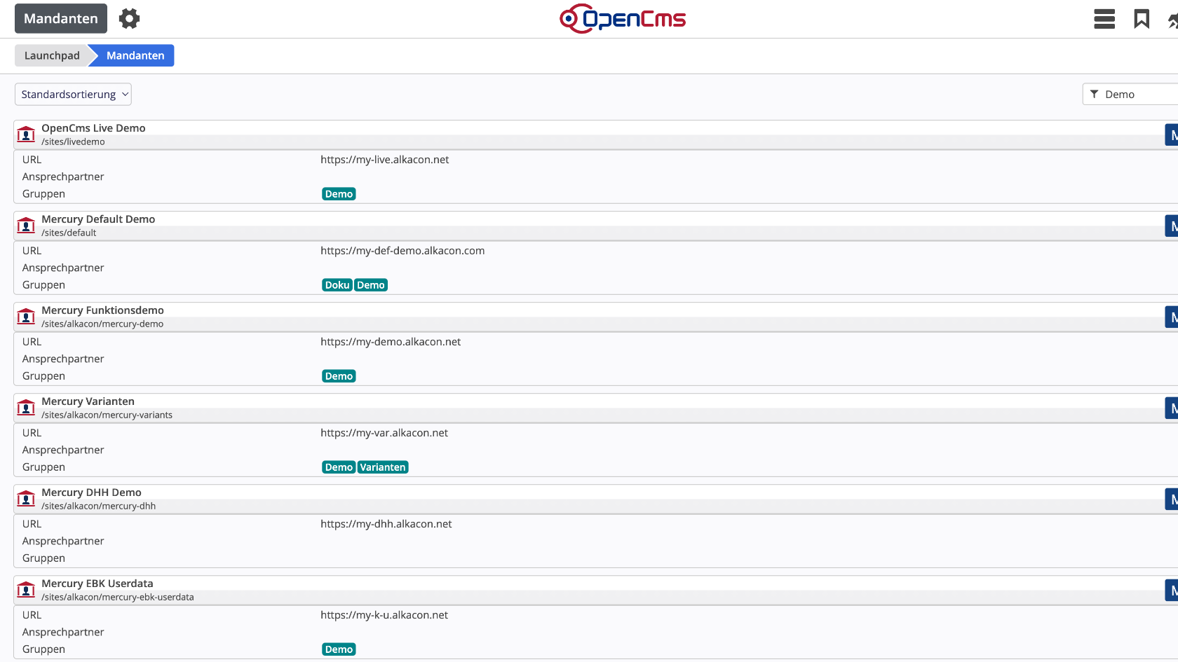 Mandanten App - Liste der Mandanten