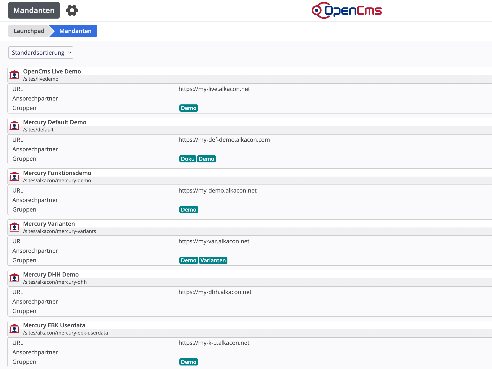 Mandanten App - Liste der Mandanten