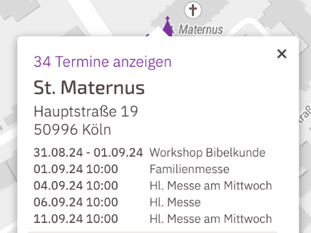 Darstellung von Terminen bei der Kartensuche