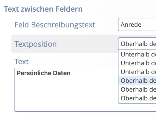 Text zwischen Feldern im Formular