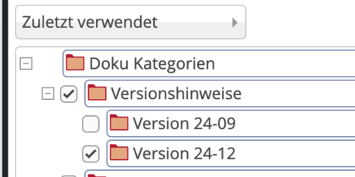 Ansicht der zuletzt verwendeten Kategorien