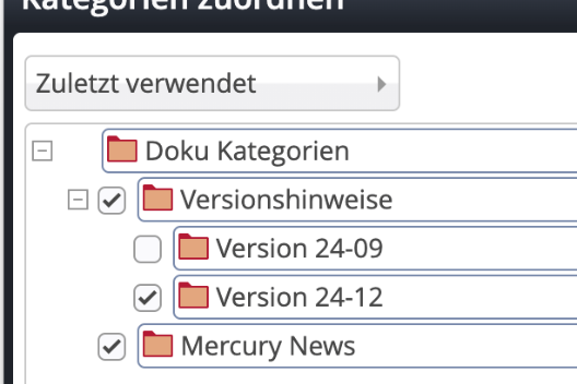 Ansicht der zuletzt verwendeten Kategorien