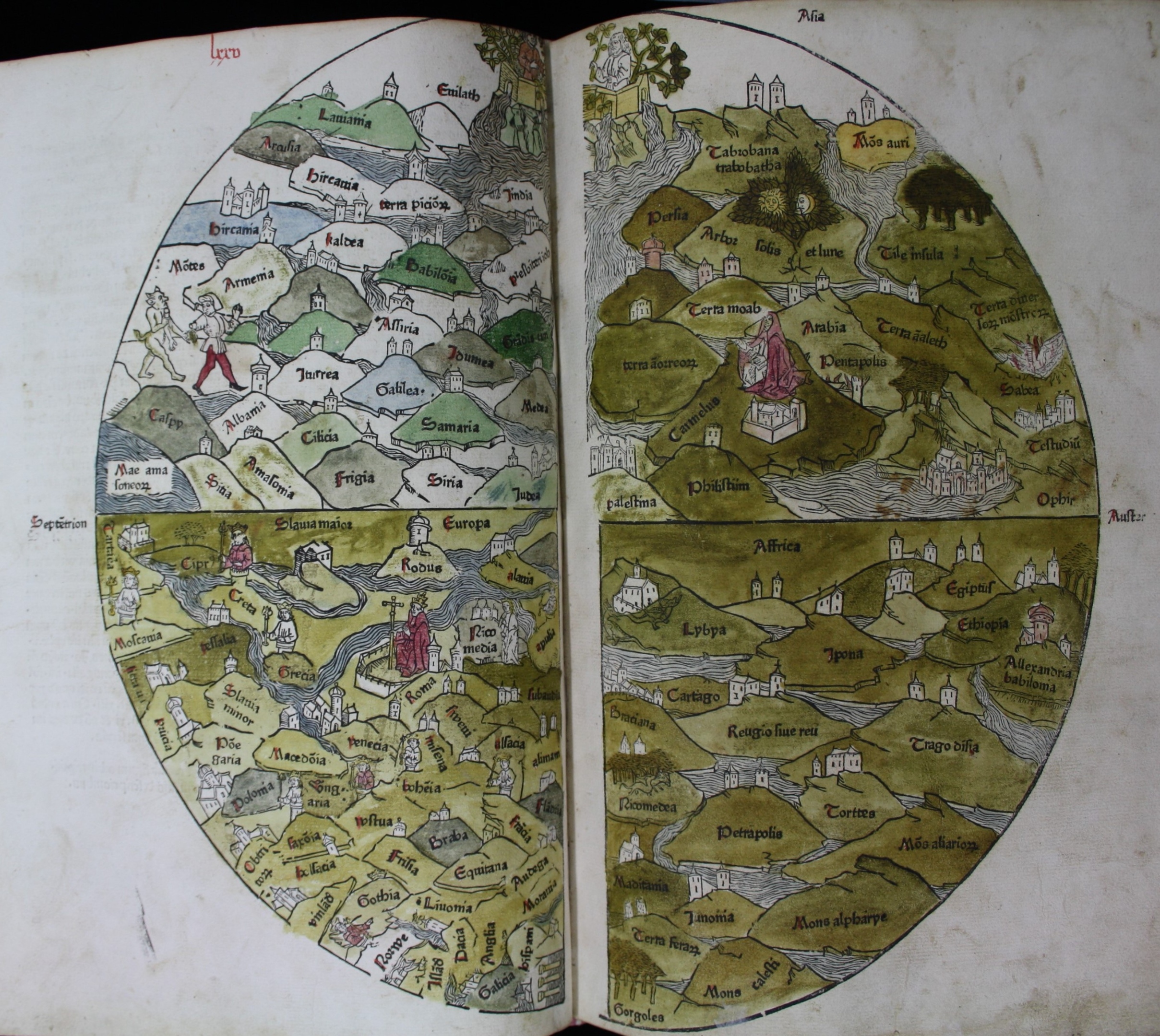 Erste gedruckte Weltkarte im T-O-Schema aus Rudimentum Novitiorum 1475 (Martinus-Bibliothek Mainz, Inc 102)